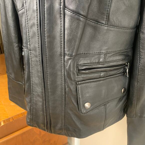 NEW A.n.a Sz L Genuine Buttery Soft Lambskin Leather Moto Jacket Black Full Zip - Picture 4 of 13